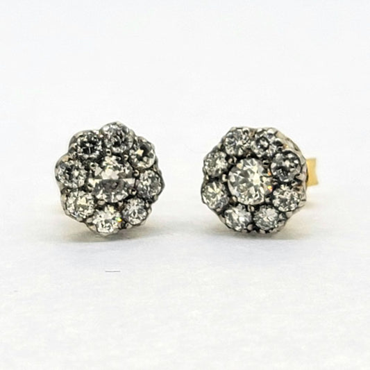 1.20ct Old Cut Diamond Cluster Stud Earrings, 1.20 carat total