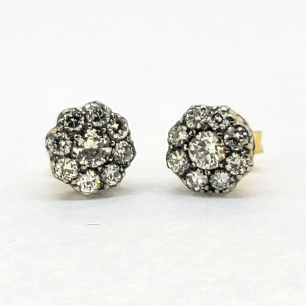 1.20ct Old Cut Diamond Cluster Stud Earrings, 1.20 carat total