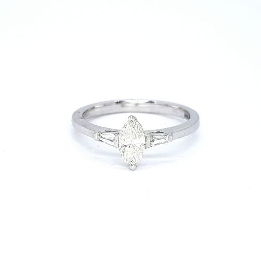 0.41ct Marquise Cut Diamond Engagement Ring with Baguette Shoulders