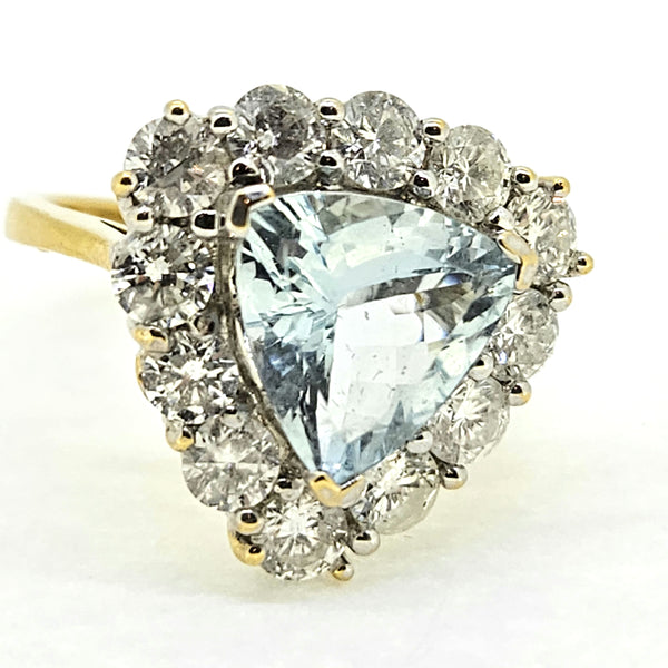 3ct Triangular Aquamarine and 2ct Diamond Cluster Ring