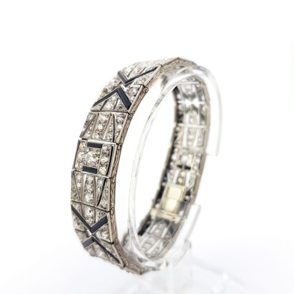 Art Deco 11ct Diamond, Onyx and Platinum Bracelet