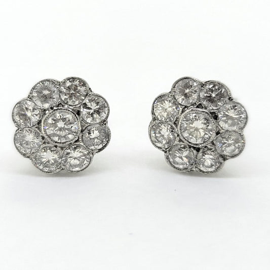 Diamond Daisy Flower Cluster Stud Earrings, 0.80 carats