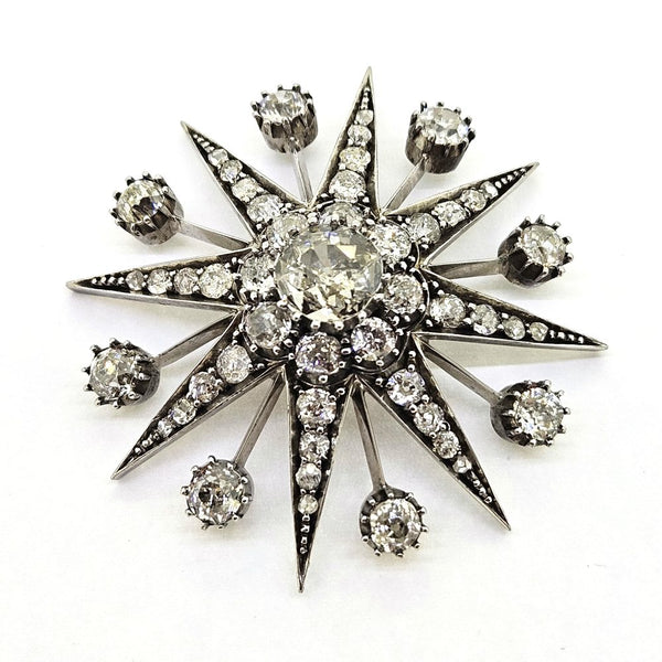Antique Old Cut Diamond Star Brooch, 7.45 carat total