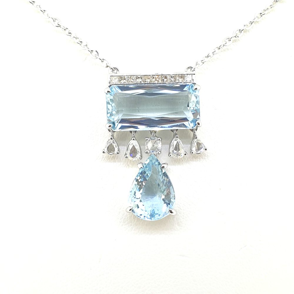 Contemporary Aquamarine and Diamond Pendant, 9.95 carats