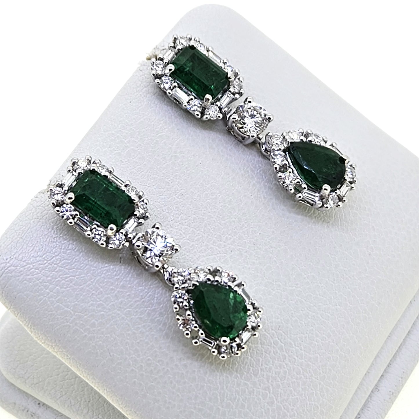 2.46ct Emerald and Diamond Double Cluster Drop Earrings