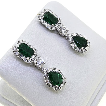 2.46ct Emerald and Diamond Double Cluster Drop Earrings