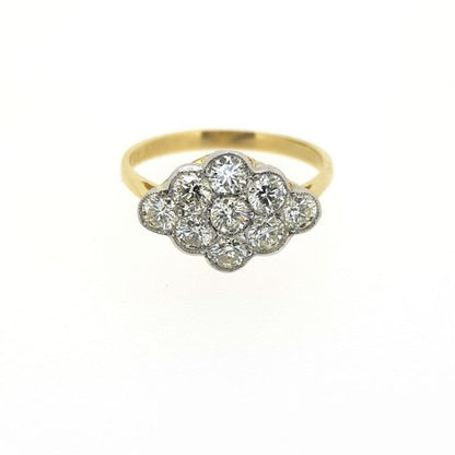 Contemporary Nine Stone Diamond Cluster Ring, 0.90 carat total