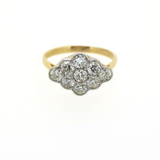 Contemporary Nine Stone Diamond Cluster Ring, 0.90 carat total