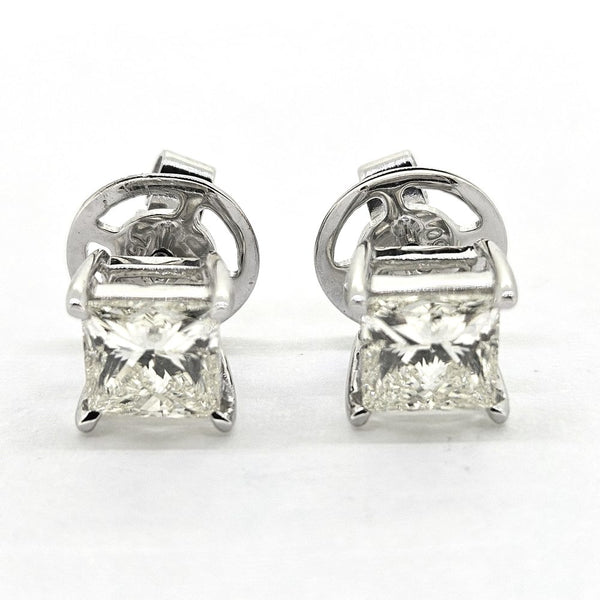 2ct Princess Cut Diamond Solitaire Stud Earrings in 18ct White Gold