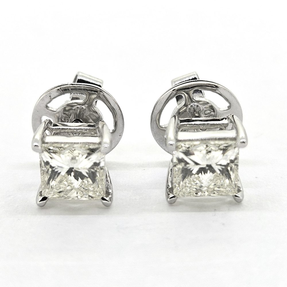 2ct Princess Cut Diamond Solitaire Stud Earrings in 18ct White Gold