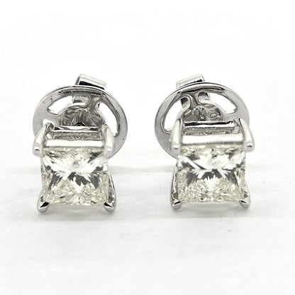 2ct Princess Cut Diamond Solitaire Stud Earrings in 18ct White Gold
