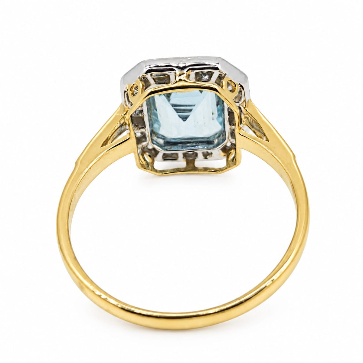 1.26ct Emerald Cut Aquamarine and Diamond Cluster Engagement Ring in 18ct Gold