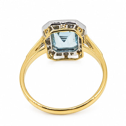 1.26ct Emerald Cut Aquamarine and Diamond Cluster Engagement Ring in 18ct Gold