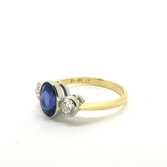 2.25ct Sapphire and Diamond Three Stone Ring