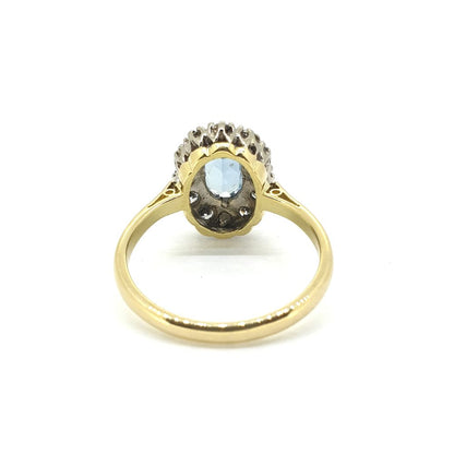 Vintage Oval Aquamarine and Diamond Cluster Ring in 18ct Yellow Gold