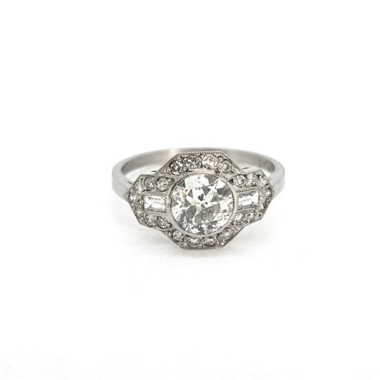 Art Deco Style Diamond Cluster Ring in 18ct White Gold, 0.92 carats
