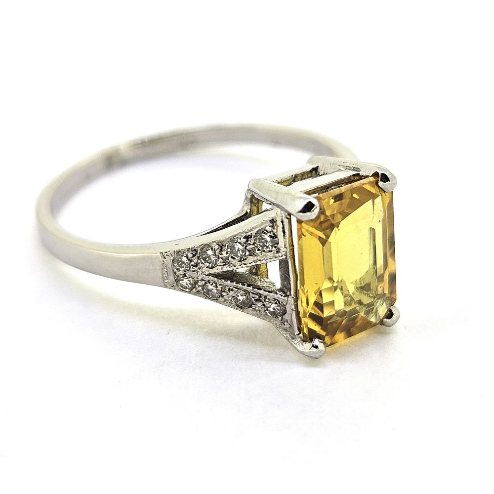 2.20ct Yellow Sapphire Engagement Ring with Diamond Split Shoulders