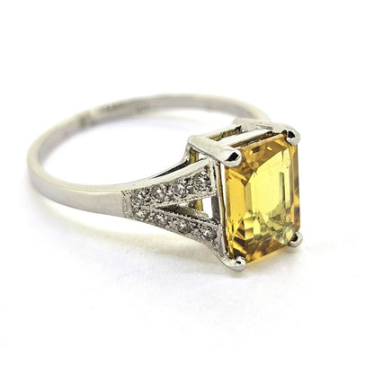 2.20ct Yellow Sapphire Engagement Ring with Diamond Split Shoulders
