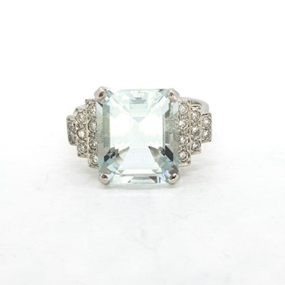 Art Deco Aquamarine and Diamond Dress Ring in Platinum, 5 carats