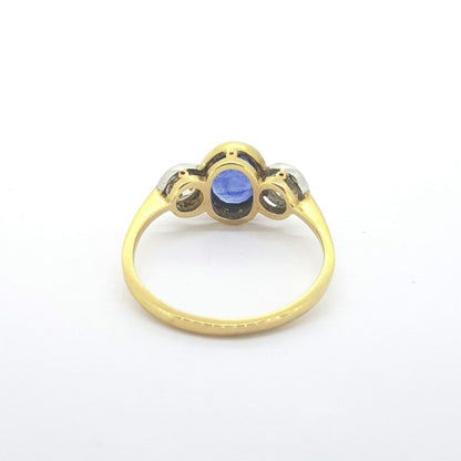 1.26ct Sapphire and Diamond Three Stone Ring in 18ct Yellow Gold