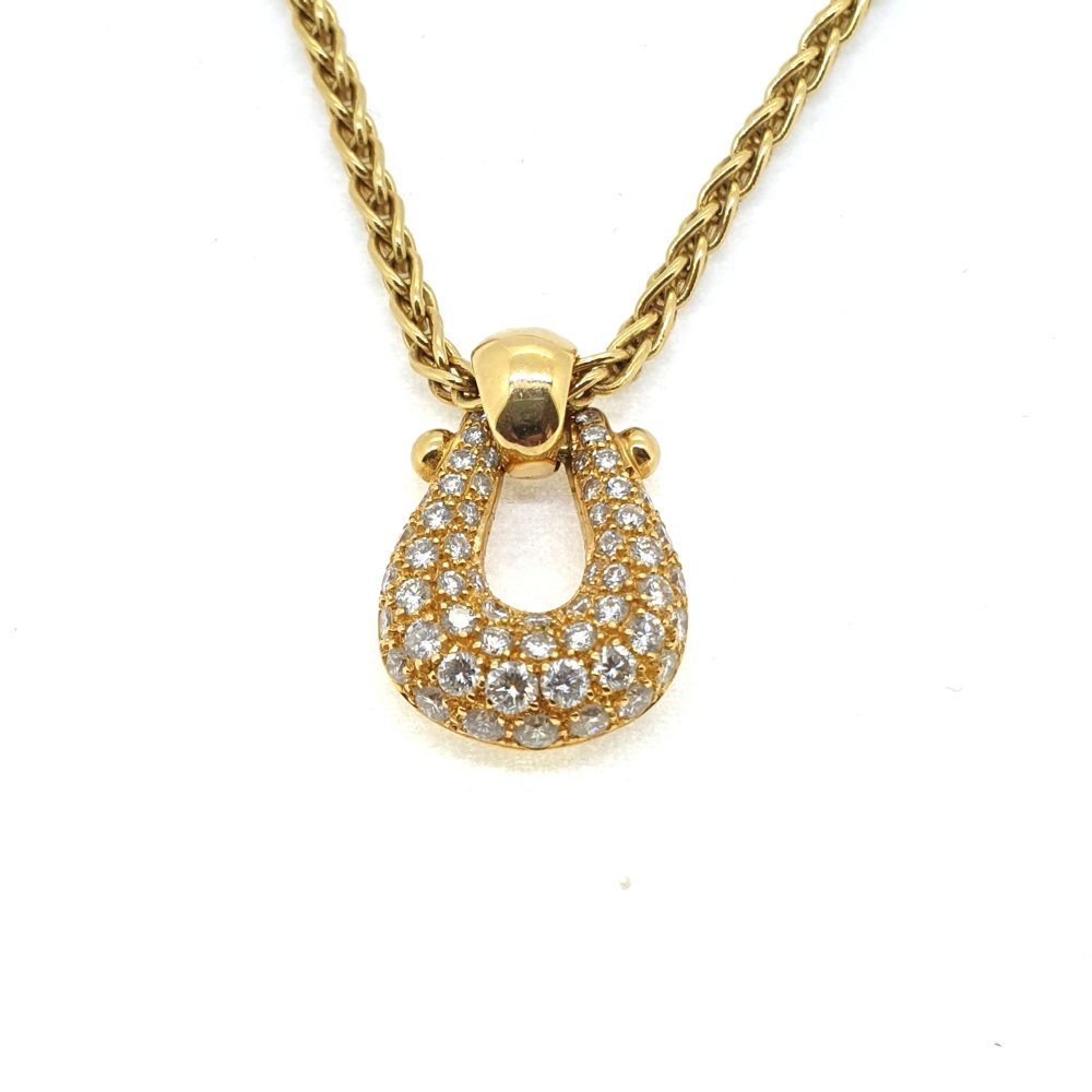 Vintage French Diamond Set 18ct Yellow Gold Horseshoe Pendant and Heavy Chain