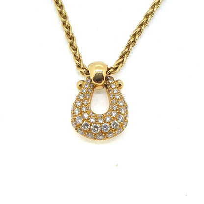 Vintage French Diamond Set 18ct Yellow Gold Horseshoe Pendant and Heavy Chain