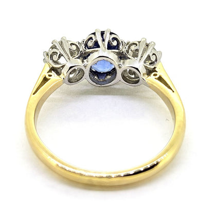 1.20ct Oval Sapphire and Diamond Three Stone Engagement Ring