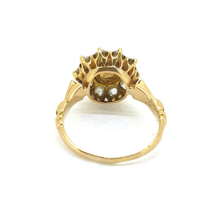 Antique Victorian Natural Pearl and Old Cut Diamond Cluster Ring