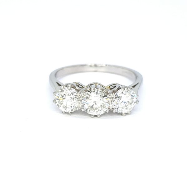 Diamond Three Stone Ring in Platinum, 1.51 carat total, colour G, clarity SI2