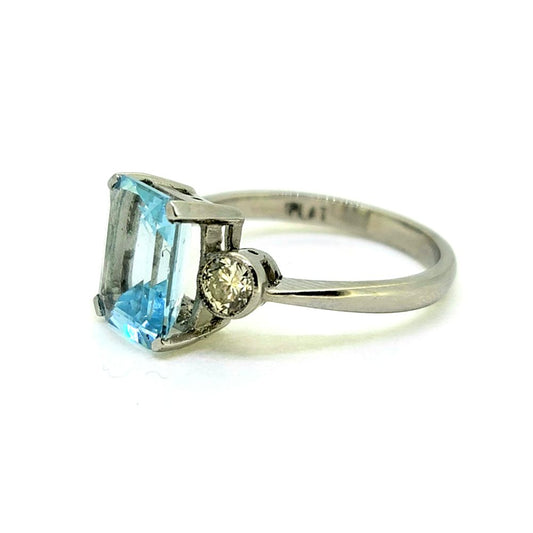 2.80ct Aquamarine and Diamond Three Stone Ring in Platinum