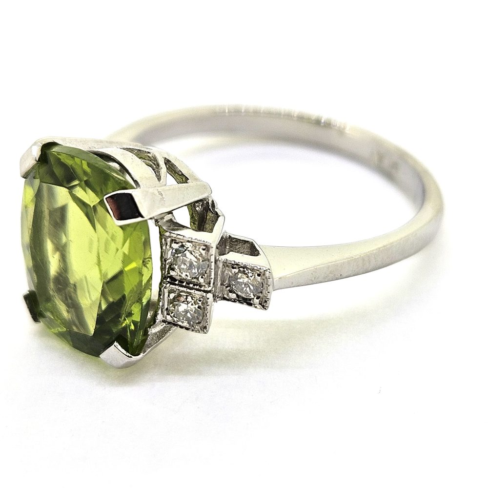 4.5ct Peridot and Diamond Engagement Ring in Platinum