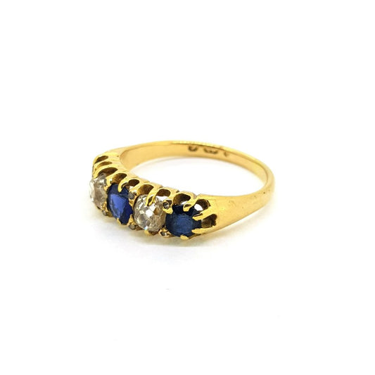 Antique Victorian Sapphire and Diamond Five Stone Ring in 18ct Yellow Gold