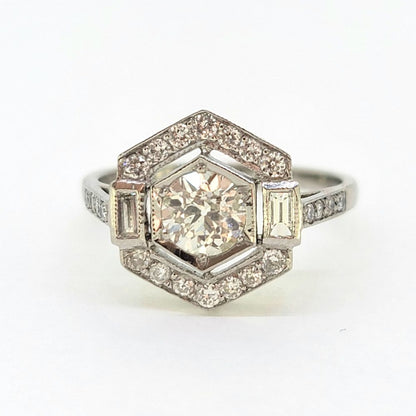 Hexagonal Diamond Cluster Ring in Platinum, 1.15 carats