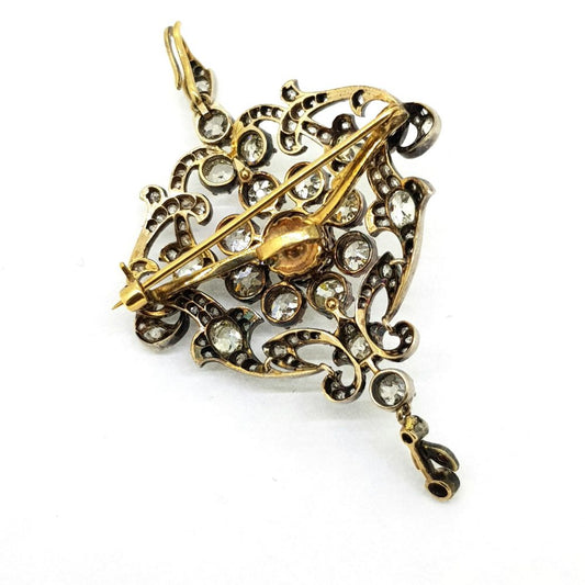 Antique Old Cut Diamond Pendant Brooch, 6.50 carat total