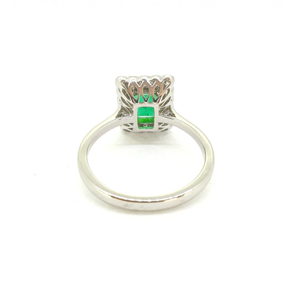0.95ct Emerald Cut Emerald and Diamond Cluster Ring