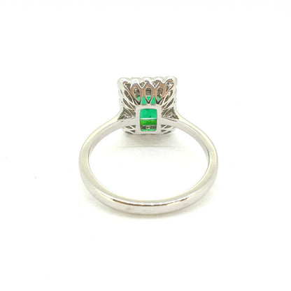 0.95ct Emerald Cut Emerald and Diamond Cluster Ring