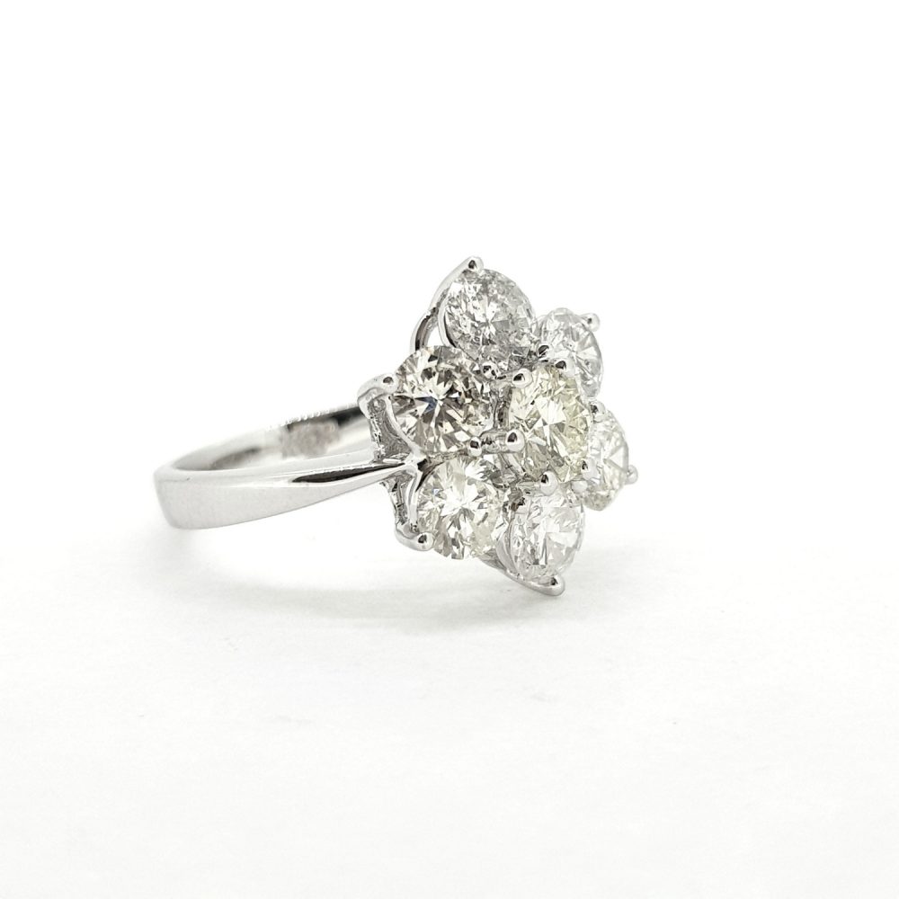 Classic Seven Stone Diamond Flower Cluster Ring, 2.92 carat total