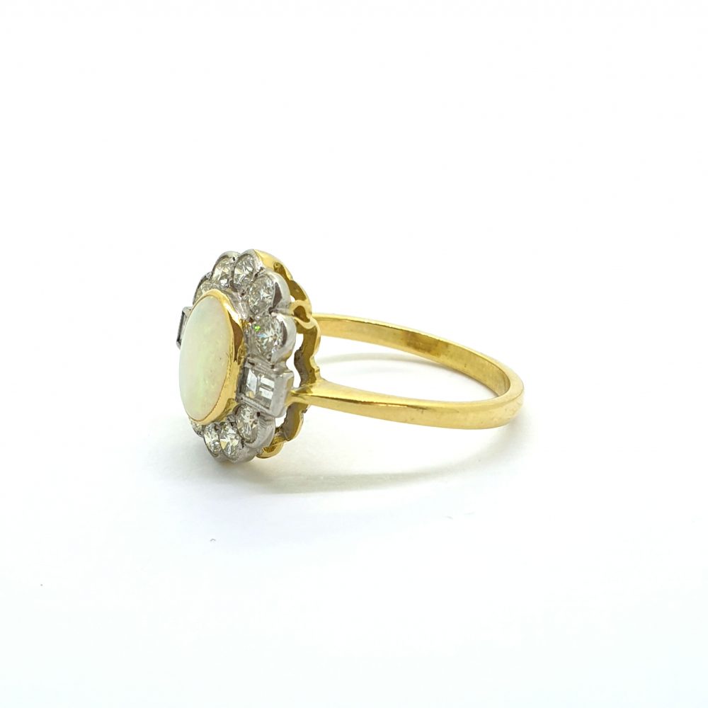 0.80ct Opal and Diamond Floral Cluster Ring