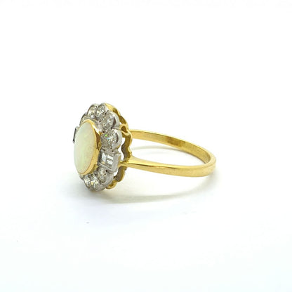 0.80ct Opal and Diamond Floral Cluster Ring