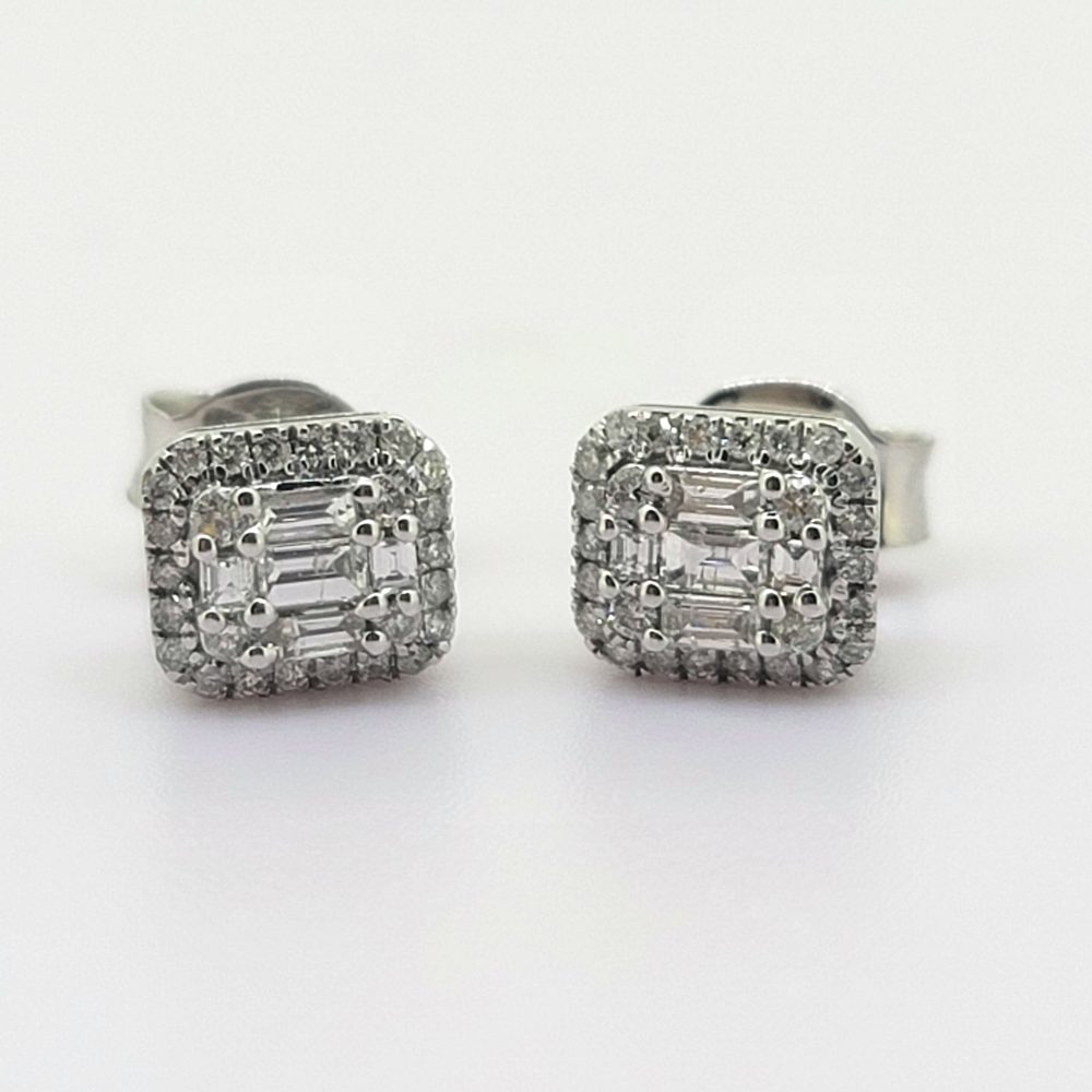 Illusion Set Diamond Cluster Stud Earrings, 0.30 carats
