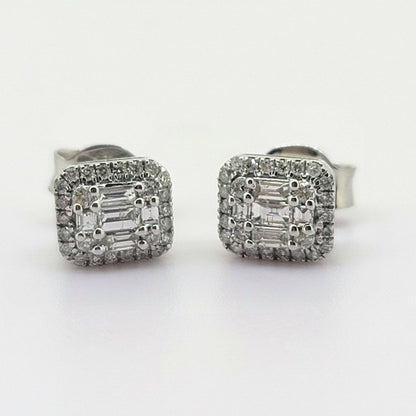 Illusion Set Diamond Cluster Stud Earrings, 0.30 carats