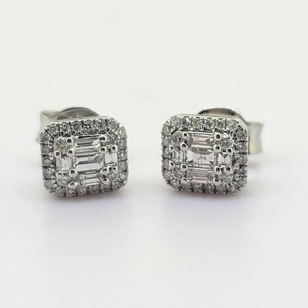 Illusion Set Diamond Cluster Stud Earrings, 0.30 carats