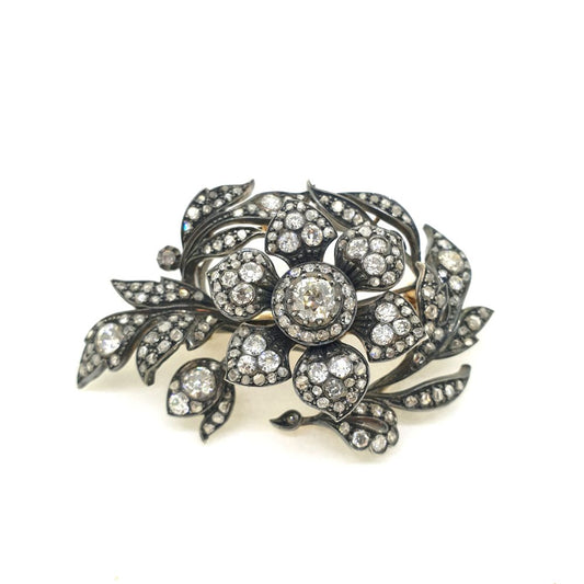 Antique 19th century Victorian En Tremblant Diamond Flower Brooch Circa 1870