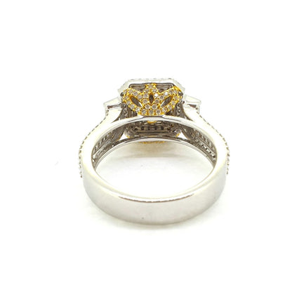 Contemporary 1.04ct Asscher Cut Yellow Diamond Cluster Ring, 2.42 carat total