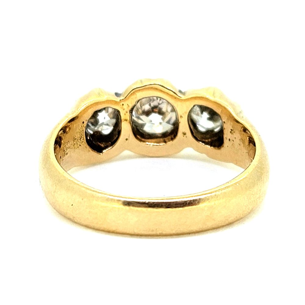 Unique Vintage Chunky 1ct Diamond Three Stone Ring in 18ct Yellow Gold