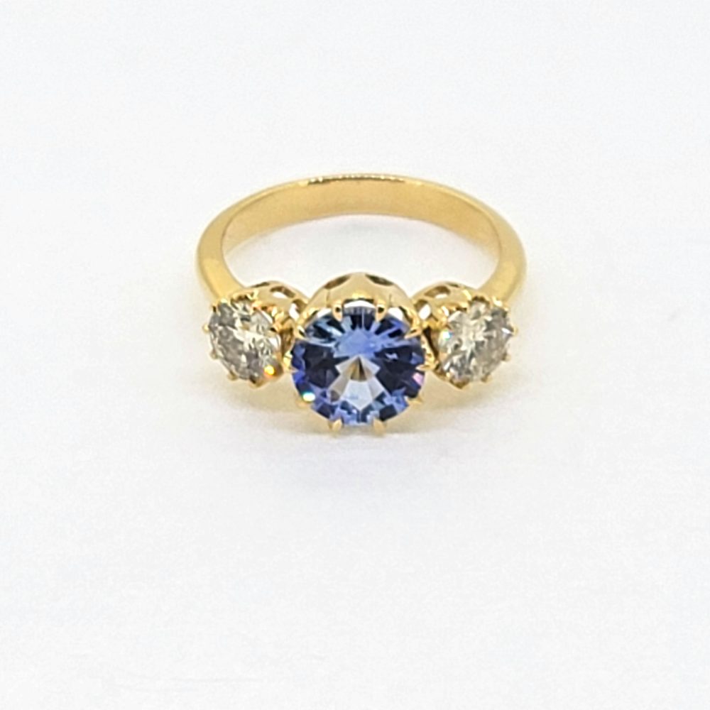 2ct Sri Lanka Sapphire and Diamond Three Stone Engagement Ring