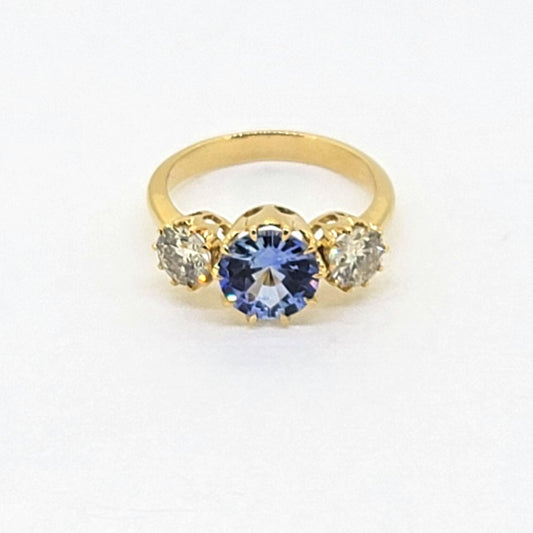 2ct Sri Lanka Sapphire and Diamond Three Stone Engagement Ring