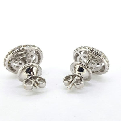 Baguette and Brilliant Cut Diamond Oval Cluster Stud Earrings in 18ct White Gold, 1.35 carat total