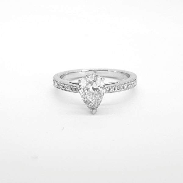 1.08ct Pear Cut Diamond Cluster Engagement Ring in 18ct White Gold