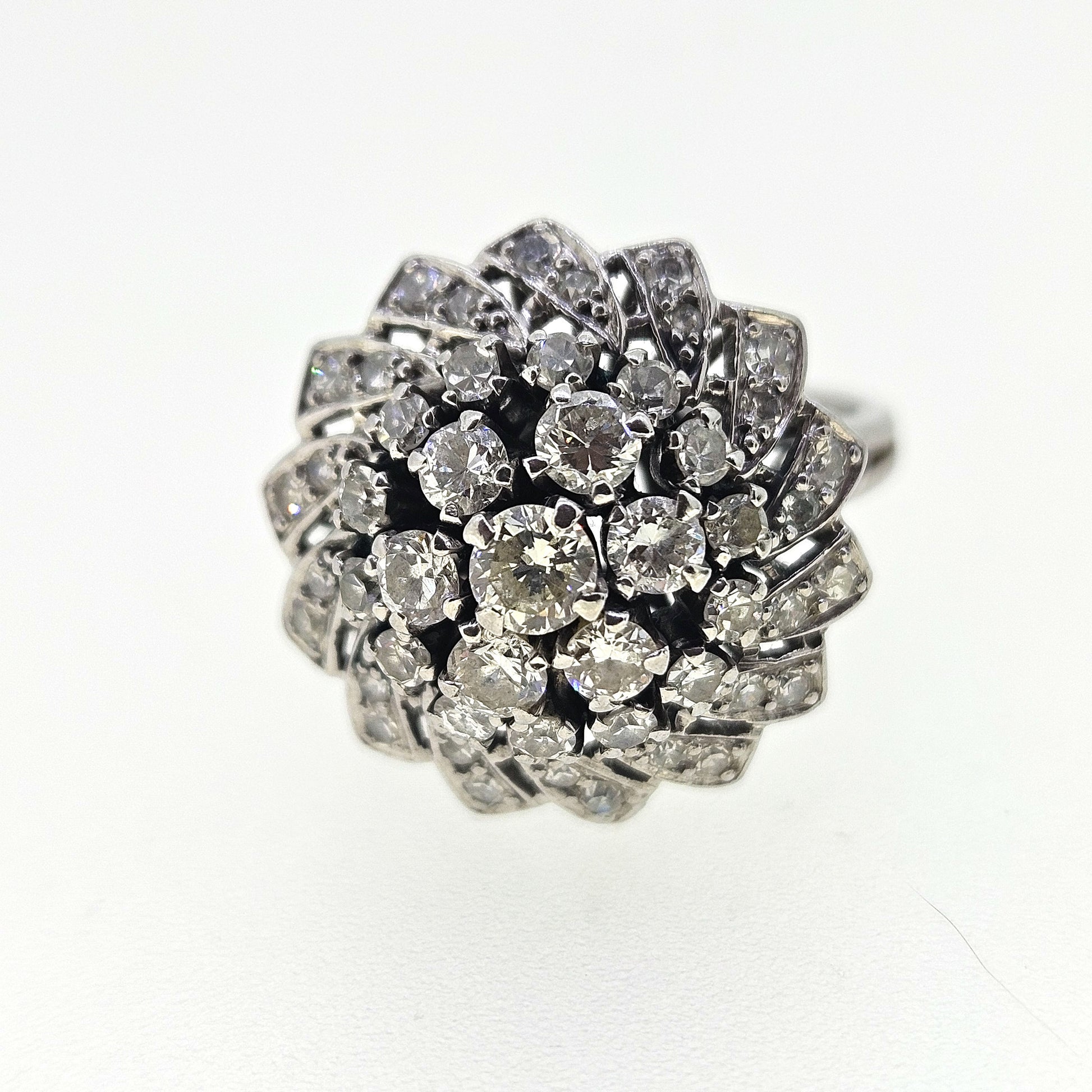 Vintage Diamond Cluster Bombe Ring Circa 1950